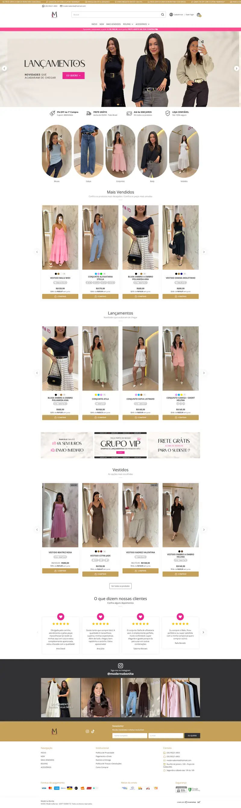 E-commerce Moderna Bonita desenvolvido pela MAC Marketing
